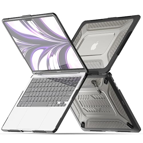 Tukzer Case Cover for New Apple MacBook Air 13.6 inch M4 A3240 / M3 A3113 / M2 A2681 with Touch ID 2025, 2024, 2022 Release,M4 M3 M2 Air 13 inch Rugged Bumper Armor Hard Case with Fold Kickstand-BLK