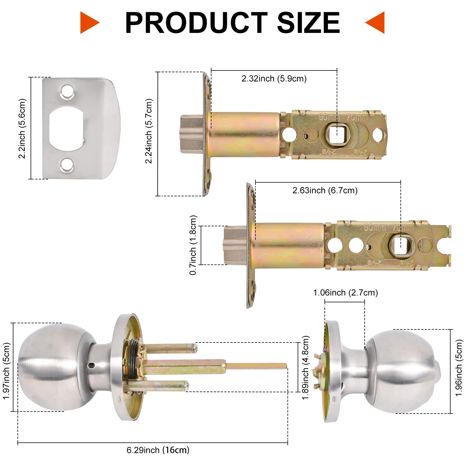 YELANGU Entrance and exit Door Knob with Key Stainless Steel Exterior Doors Knobs Round Security Front Doors Lock Set Satin Nickel 1 Pack(Silver) - Image 2