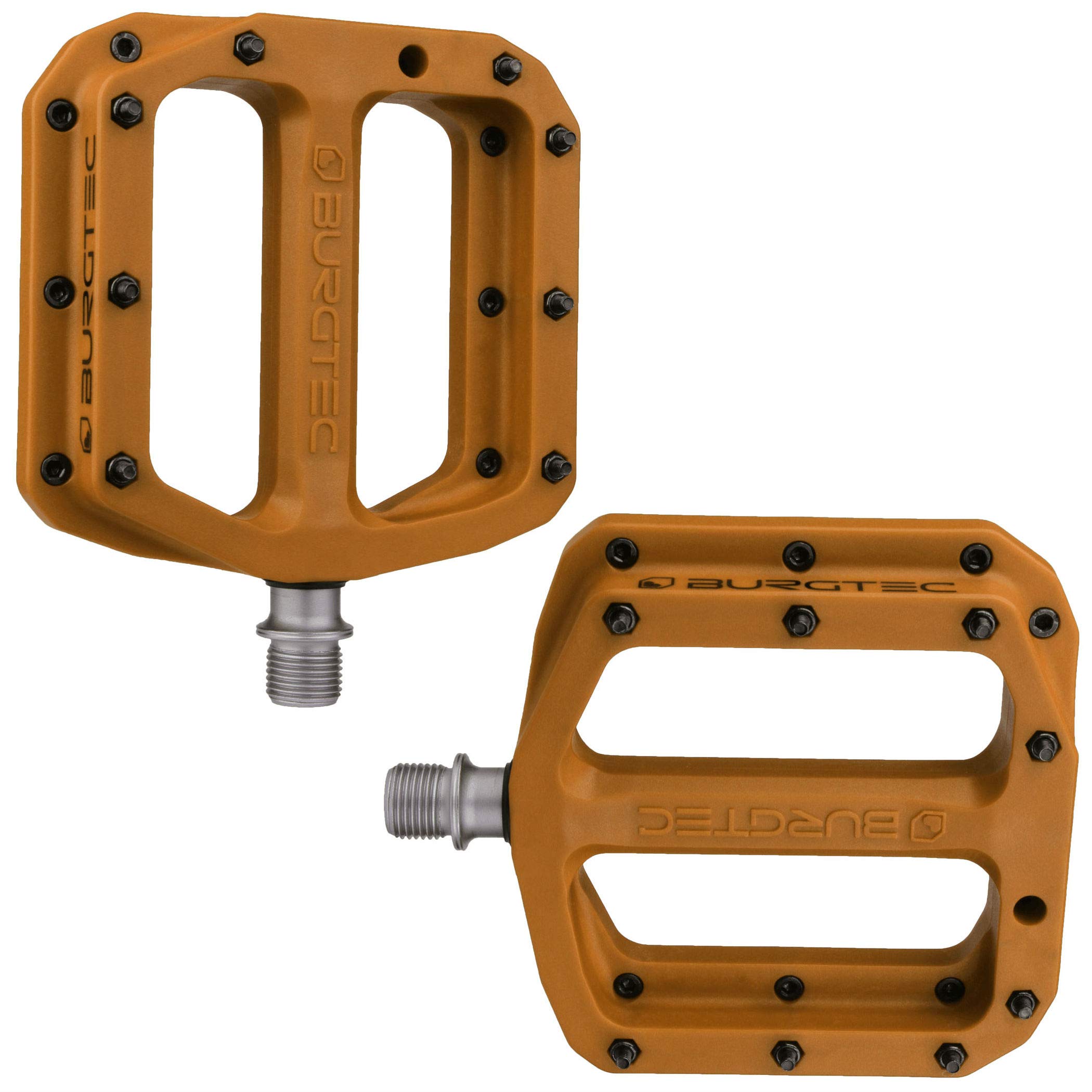 Burgtec Penthouse MK4 Composite Flat MTB Pedals - Bronze/Lightweight Nylon Fibreglass Mountain Bike Trail Off Road Pin Dirt Jump Enduro Cycling Cycle Downhill Sticky Grip Riding Ride Platform 9/16