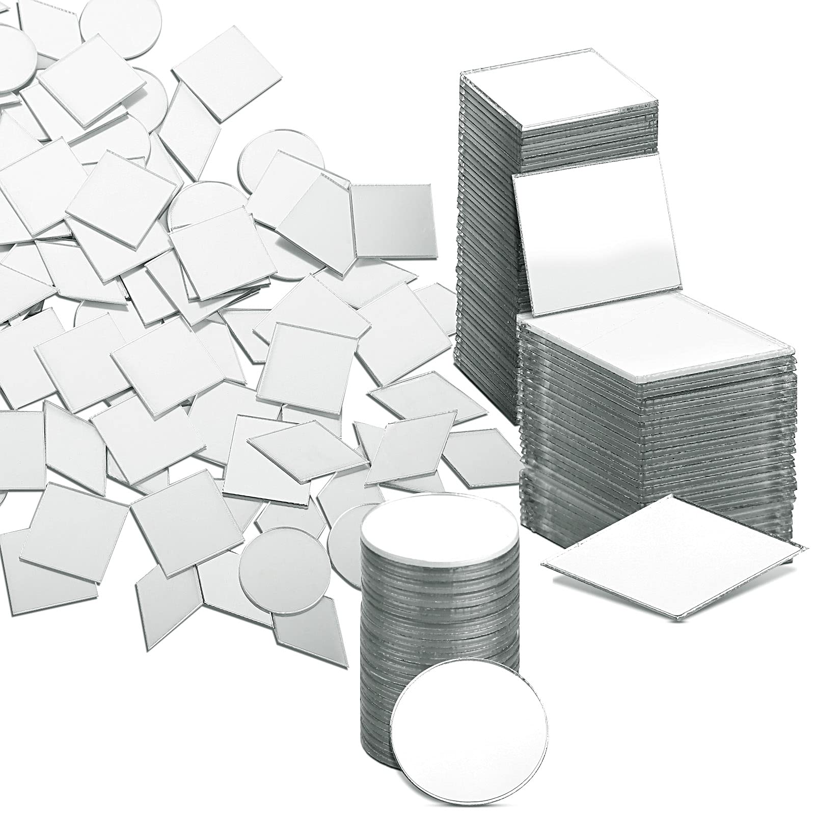 390 Pieces Mini Mirror Tiles Mini Square Mirror Tiles DIY Round Acrylic Mirror Tiles Diamond Shape Mirror Mosaic Tile for Home Decor Crafts