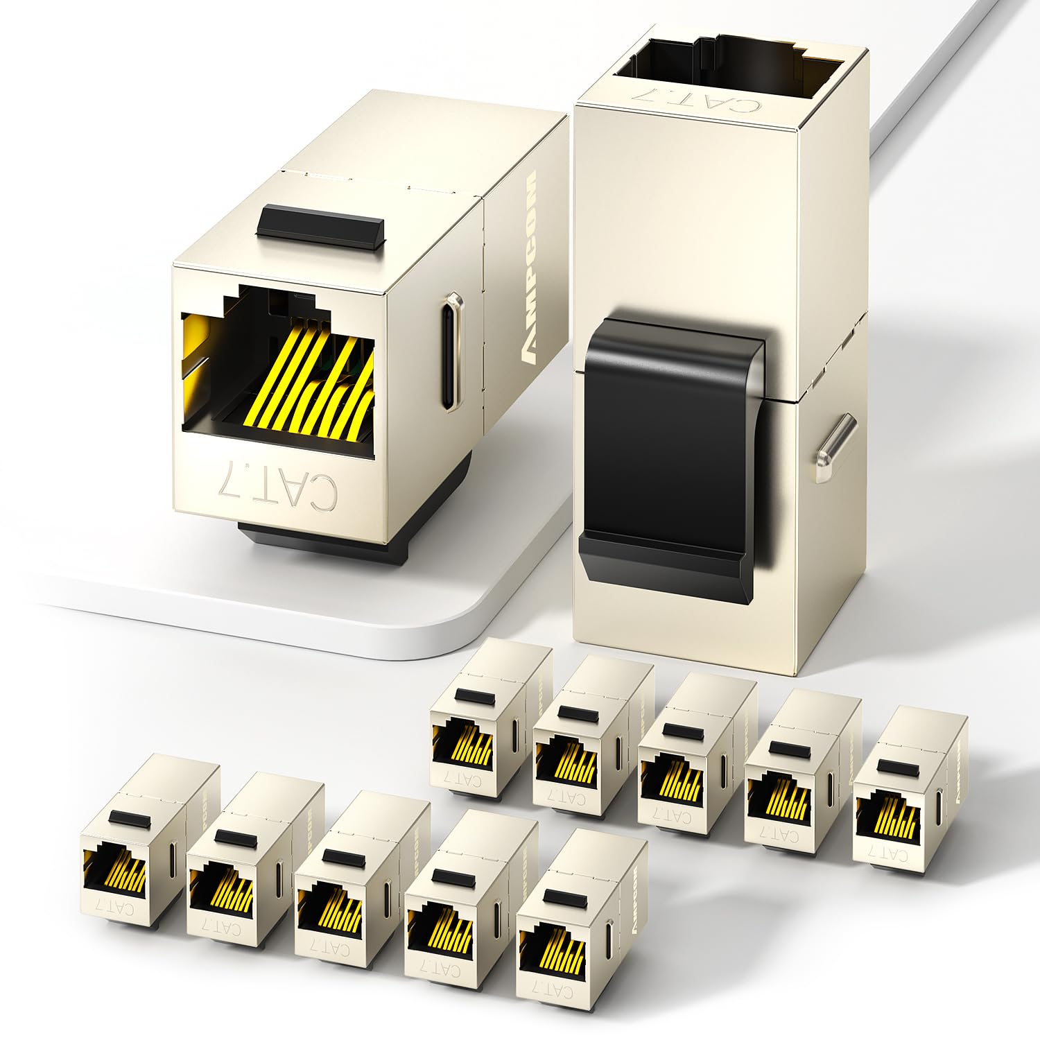 AMPCOM CAT7 Inline Coupler RJ45 STP Keystone Jack, Shielded Female to Female Feedthrough Ethernet Module- 12 Pack