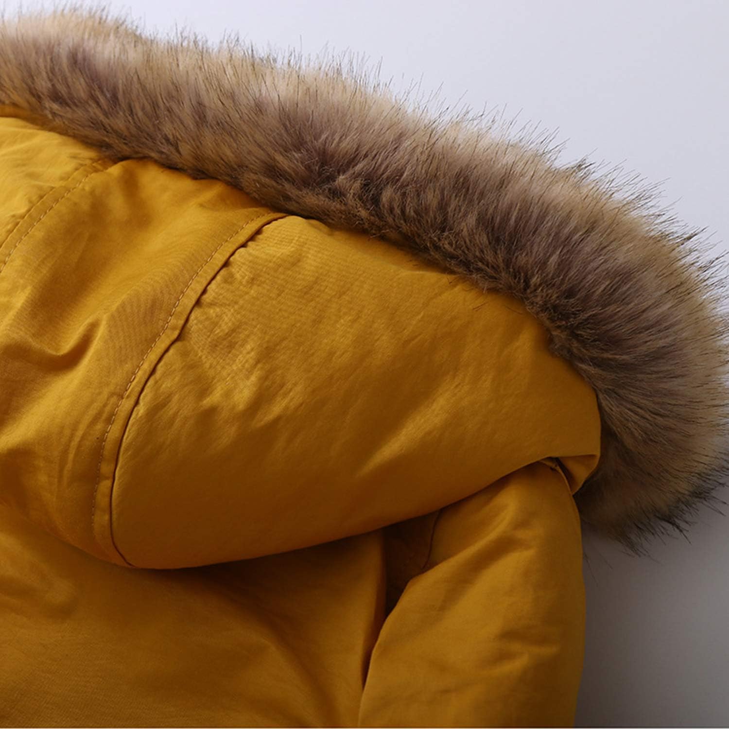 Evelin LEE Kids Boys Faux Fur Collar Hooded Zip Up Jacket Fleece Lined Winter Warm Outerwear Coat Yellow