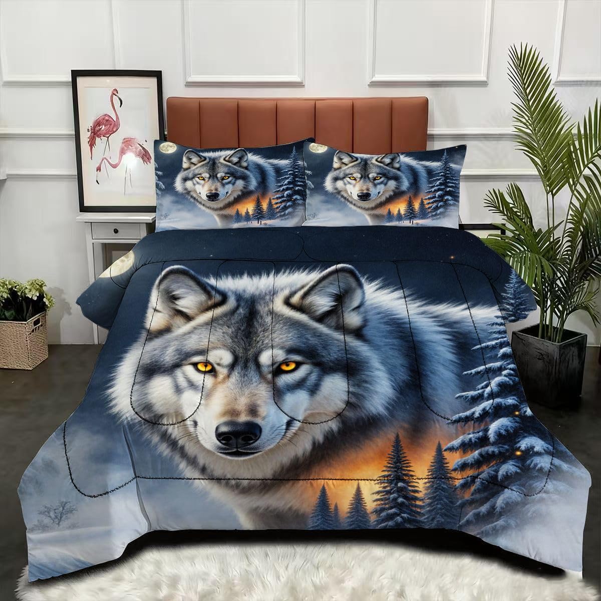 Couette 220x240 loup pour grand lit, parure réversible 4 saisons pour des nuits douillettes à deux