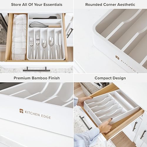 Miniatura 3 de KitchenEdge Organizador de cubiertos, cubiertos y utensilios para cajones de cocina, fijo de 10.5 pulgadas de ancho, 7 compartimentos de