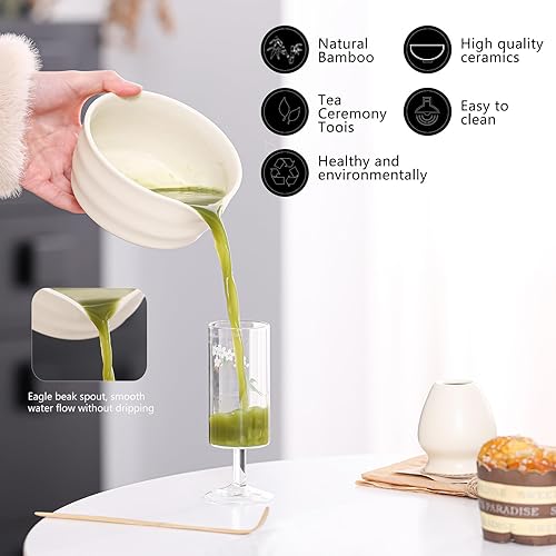 Miniatura 8 de Juego de té Matcha  Kit de ceremonia tradicional japonesa con cuenco de cerámica de 18.5 onzas, batidor de bambú, cuchara y soporte  ideal para la