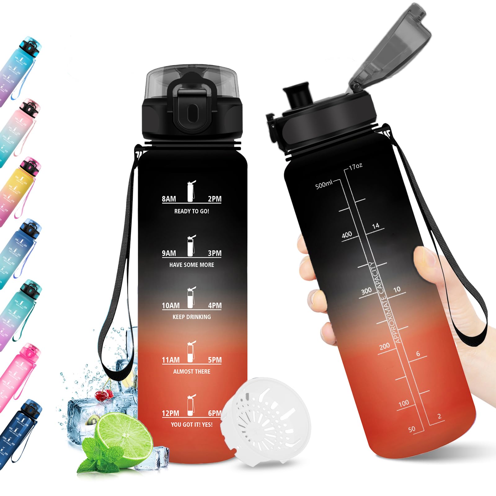 KollyKolla 500ml Kids Water Bottle, Motivational Time Marking, BPA Free, Leak-proof, 1 Click Open, Girl Water Bottle for Bike, School, Camping
