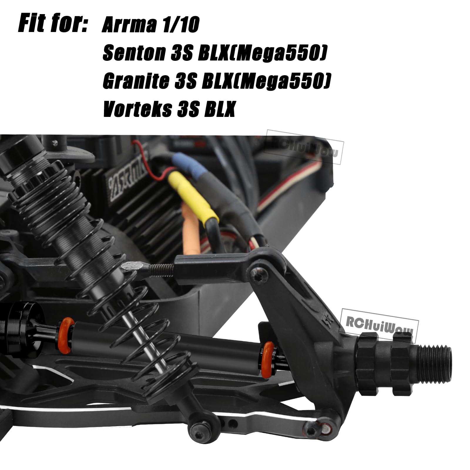 RCHuiWow RC Drive Shaft Axles Upgrades Part for 1/10 Arrm a Senton Granite 3S Blx(Mega550),Vortek 3S Blx,Big Rock V2,Steel #45 Front Rear Driveshafts CVD,4PCS,Black