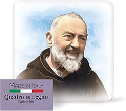 Brothers Bonella - Support Picture with Padre Pio - Shaped Wooden Picture with Gift Box - Religious Ornament 10 x 10 cm