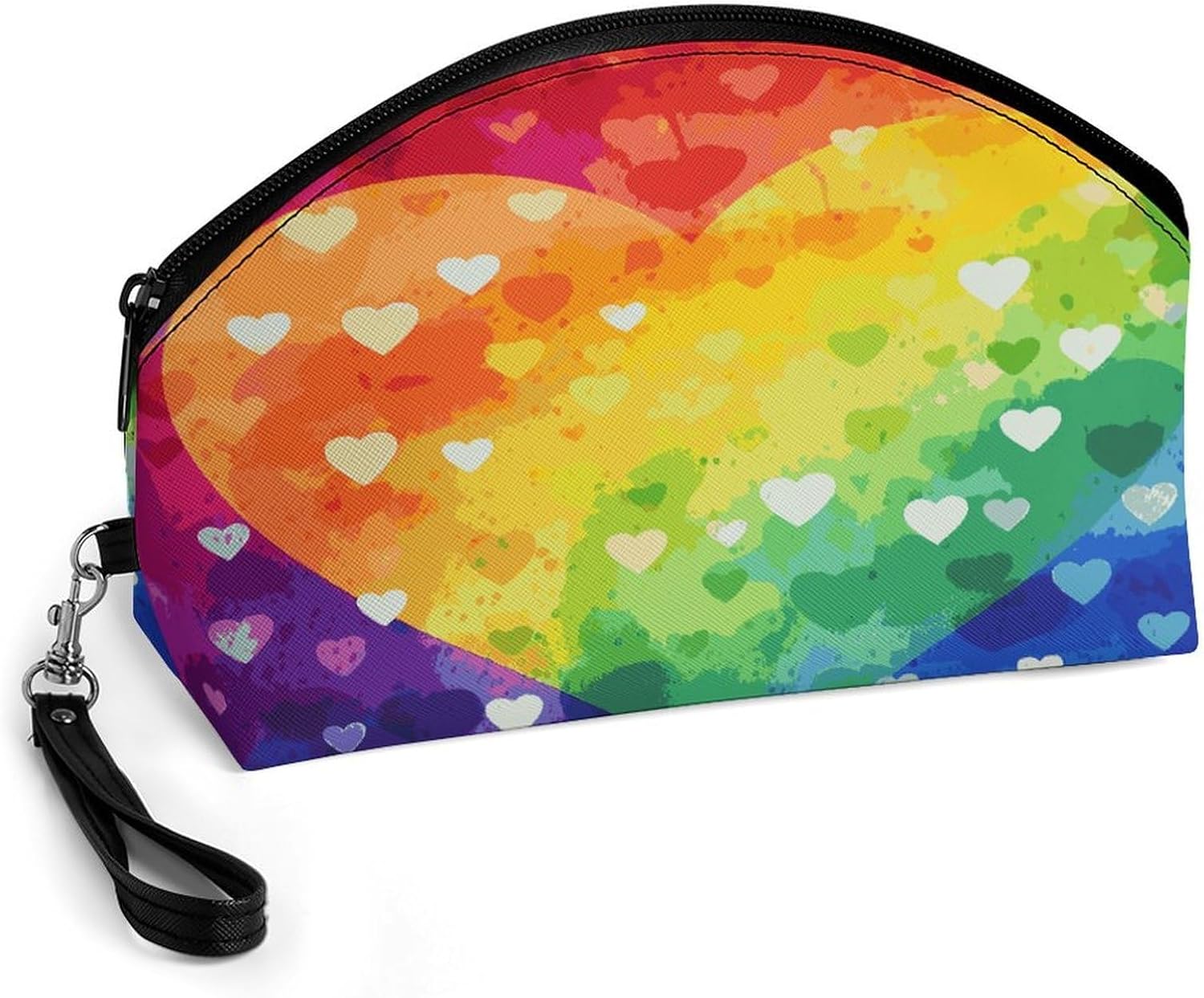 Colorful Rainbow Love Heart Makeup Bag Large Capacity Cosmetic Bag for Women Portable Toiletry Bags for Skincare Water-resistant Cosmetic Case PU Leather Travel Cosmetic Organizer