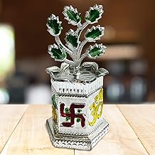 Trendifly Silver Plated Tulsi Plant for Pooja Worship | Wedding, Housewarming, Diwali, House Pooja Return Gifts | Religious Pooja Thali Articles Home Decor