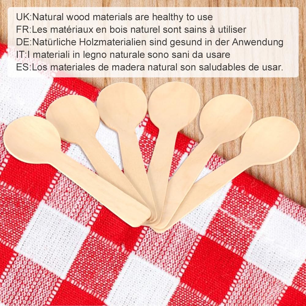 Leku Cucchiai in Legno Usa e Getta 100 Pezzi 10x3 cm Mini Cucchiai per Gelato