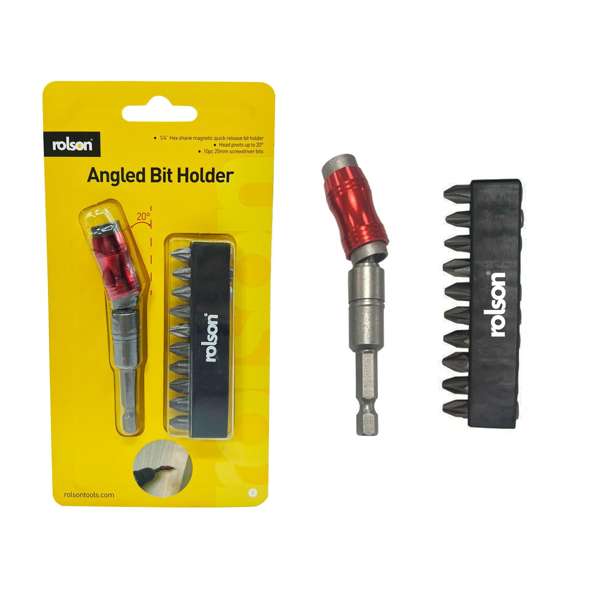 Rolson Angled Bit Holder: Comes With 10 Bits And 1/4" Magnetic Hex Shaft 30314