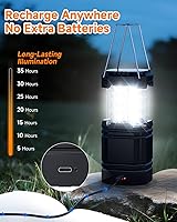 Vista 2 de Paquete de 4 faroles solares para campamento, linterna LED recargable con linterna, USB-C y funciona con energía solar, luces de emergencia