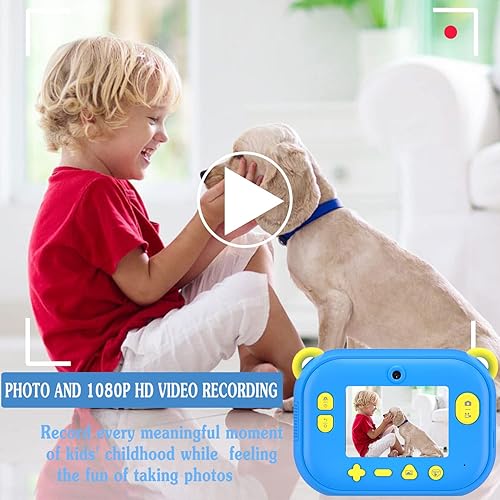 Miniatura 3 de Cámara de impresión instantánea para niños, regalos de cumpleaños de Navidad para niños, cámara de dinosaurio azul, cámara de fotos con 3 rollos de