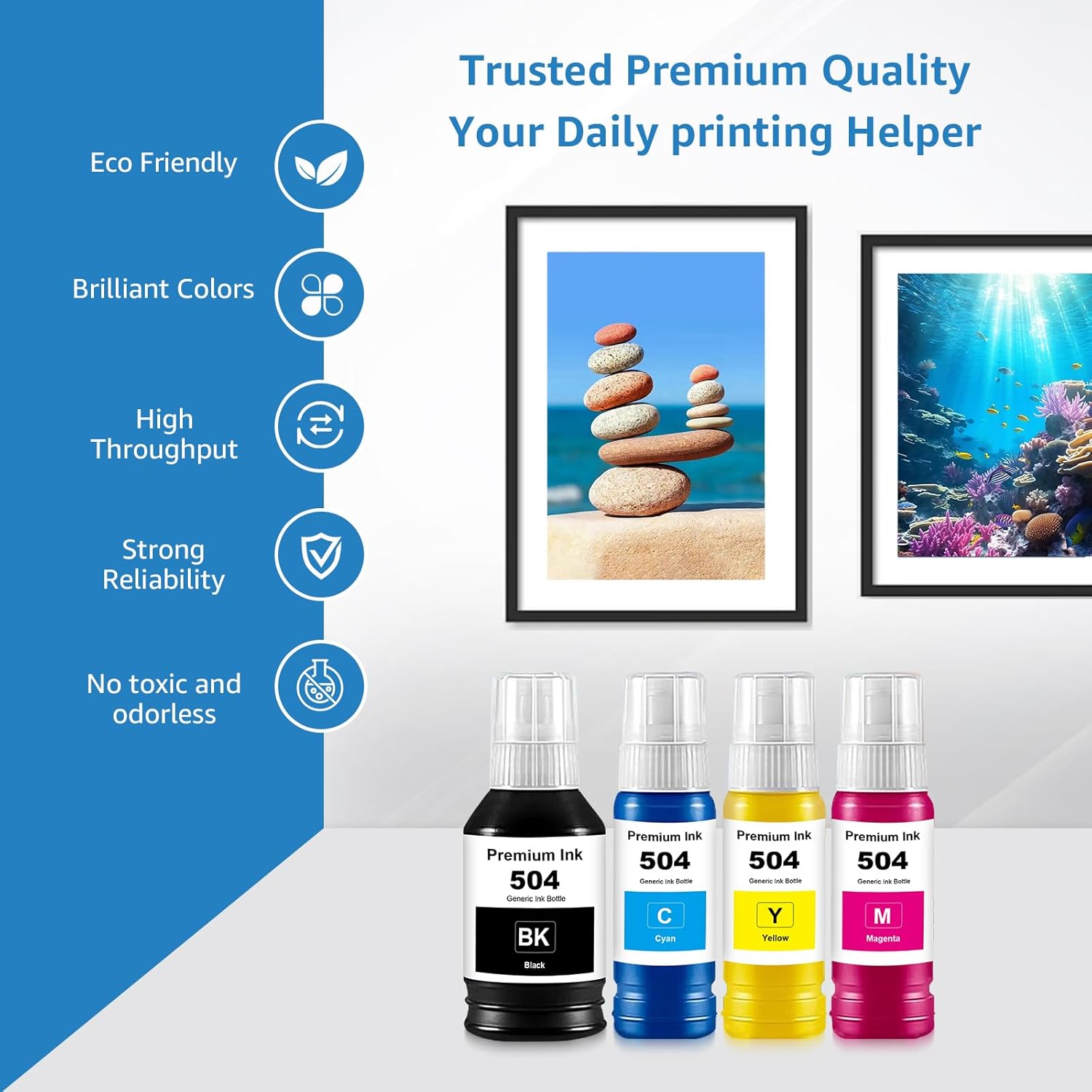 504 Ink Refill Bottles Replacement for T504BK T504C T504M T504Y Ink Bottle Compatible for L4150 L4160 L6171 Printer Ink T504 (1Black 1Cyan 1Magenta 1Yellow, 4-Pack)