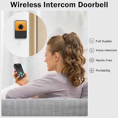 Miniatura 2 de Timbre de puerta de intercomunicación inalámbrico, manos libres de audio de 2 vías, timbre de puerta con batería, sincronización de soporte de