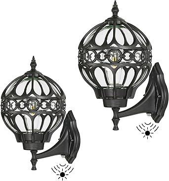 Dusk to Dawn Globe Outdoor Wall Lights for Porch, Black House Exterior Light Fixtures Wall Mount, Anti-Rust Sphere Outside Wall Sconces Lanterns Lighting, 2 Pack