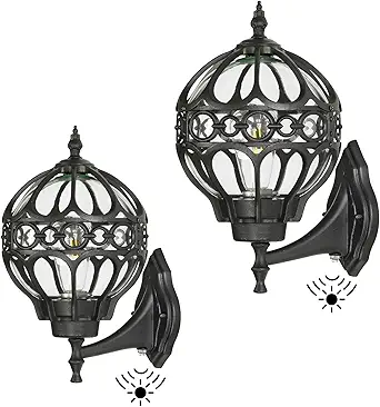 Dusk to Dawn Globe Outdoor Wall Lights for Porch, Black House Exterior Light Fixtures Wall Mount, Anti-Rust Sphere Outside Wall Sconces Lanterns Lighting, 2 Pack