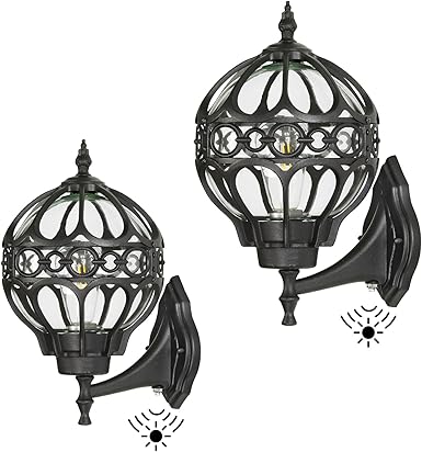 Dusk to Dawn Globe Outdoor Wall Lights for Porch, Black House Exterior Light Fixtures Wall Mount, Anti-Rust Sphere Outside Wall Sconces Lanterns Lighting, 2 Pack