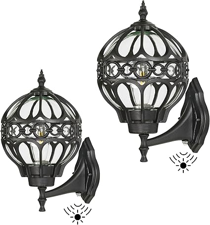 Dusk to Dawn Globe Outdoor Wall Lights for Porch, Black House Exterior Light Fixtures Wall Mount, Anti-Rust Sphere Outside Wall Sconces Lanterns Lighting, 2 Pack