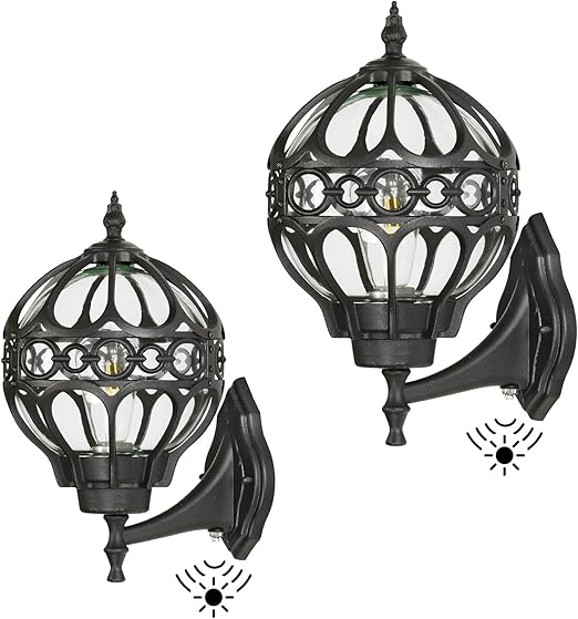 Dusk to Dawn Globe Outdoor Wall Lights for Porch, Black House Exterior Light Fixtures Wall Mount, Anti-Rust Sphere Outside Wall Sconces Lanterns Lighting, 2 Pack