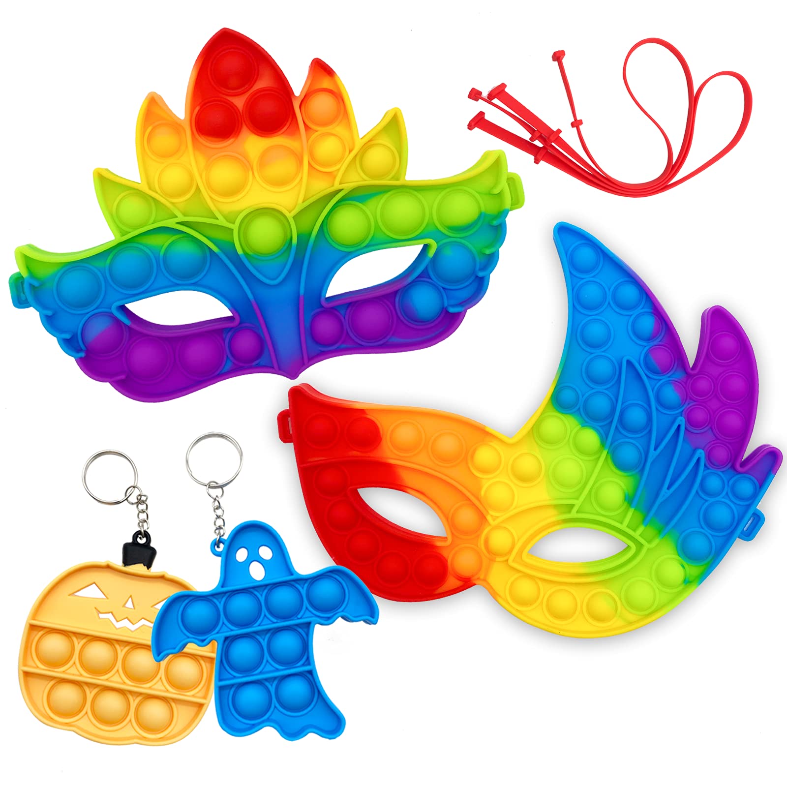 QETRABONE Halloween Pop Mask Fidget Toys Set , Halloween Dance Mask with 2 Mini Fidget Toys Keychain Bubble Popper Fidget Toy Stress Anxiety Relief Toys for ADHD Autism Special Needs (Mask-set)
