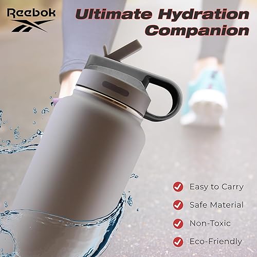 Miniatura 9 de Reebok Botella de agua de acero inoxidable con diseño de popote y estilo de vida, botellas de agua aisladas de 40 onzas, botella de agua deportiva