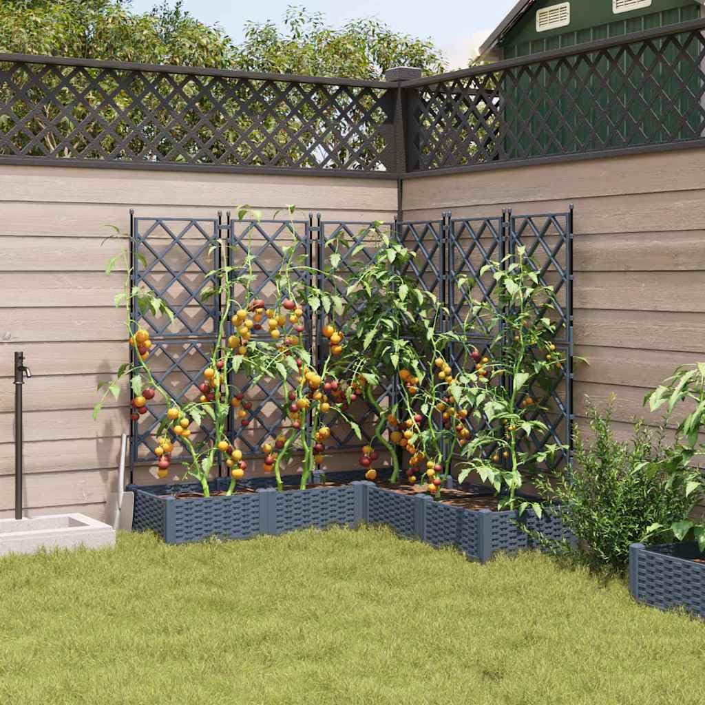 Fioriera da giardino, 5 pezzi, grigio chiaro, in plastica, 120 x 120 x 125,5 cm, con traliccio, per balcone, terrazza, giardino, resistente alle intemperie e versatile, per piante ed erbe da