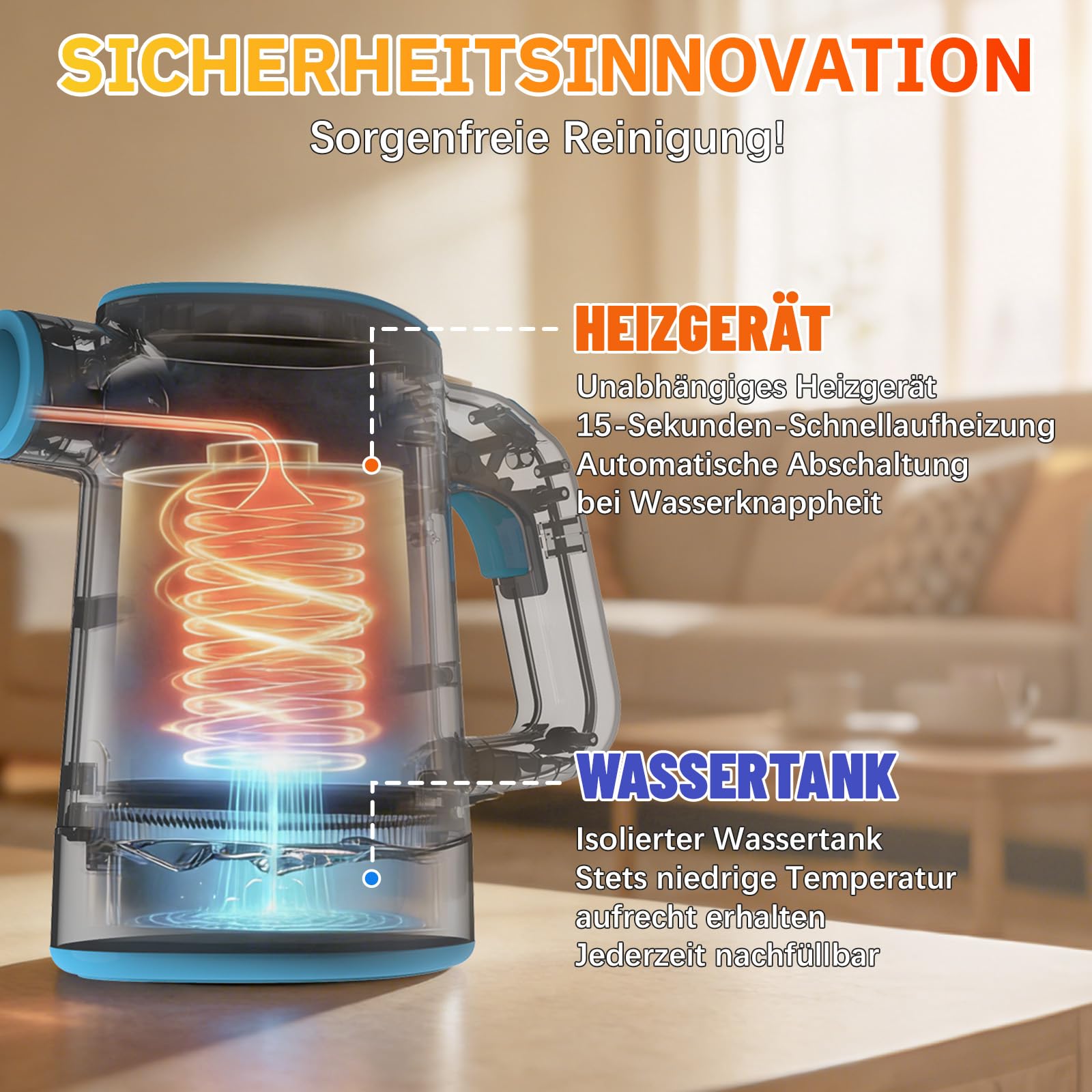 Dampfreiniger Handgerät, 1200W Handdampfreiniger mit 12 Zubehörteilen Chemiefreier Dampfreiniger für den Hausgebrauch auf Böden, Teppichen, Fenstern, Möbeln und in Küchen
