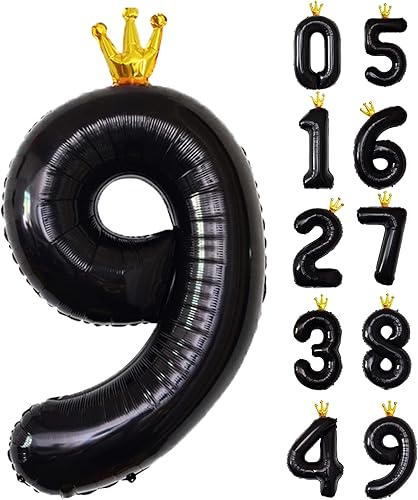Miniatura 16 de Globo negro del número 5 con corona, globos de número grande de 40 pulgadas, suministros de decoración de fiesta de cumpleaños de 5 años Globo 5