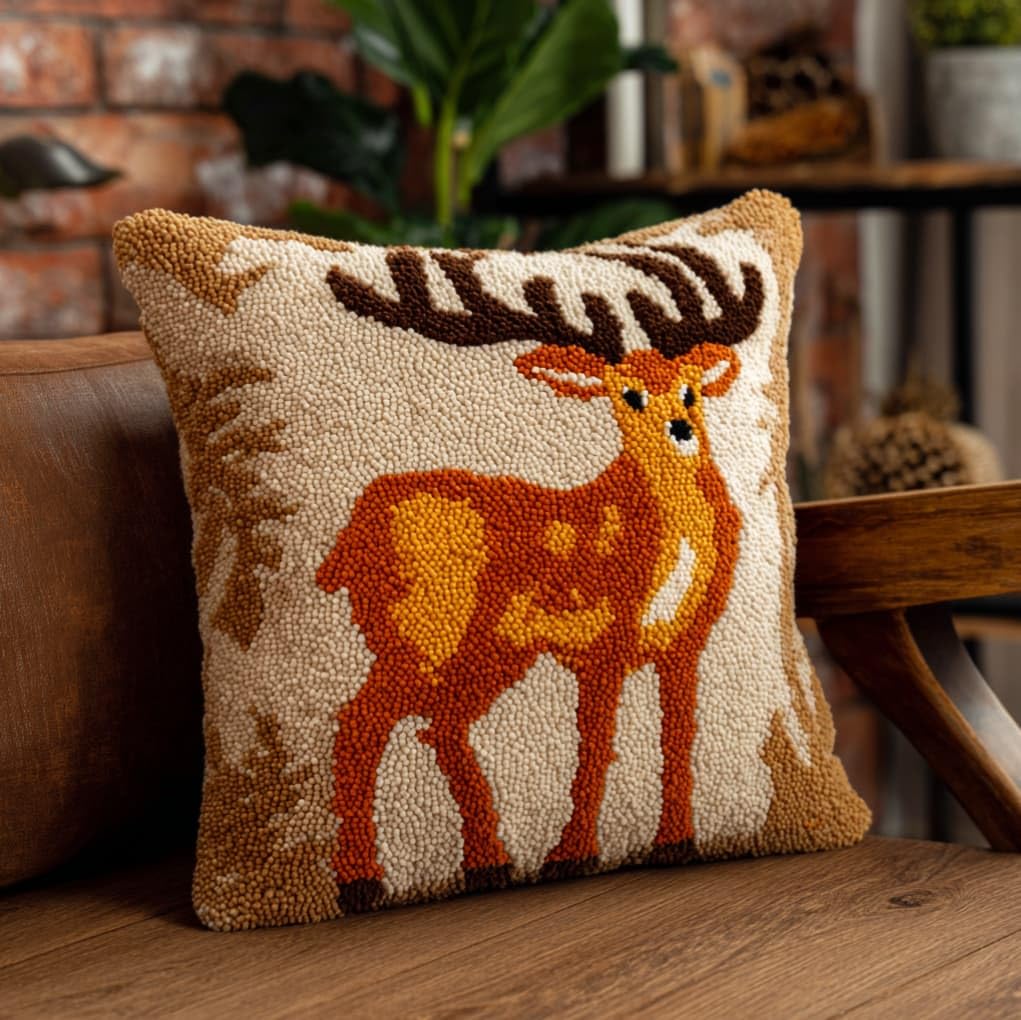 AxiangziK Latch Hook Pillow Case Kit for Adults,Animals Sika Deer