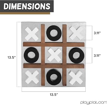 Play Platoon Metal & Wood Magnetic Tic Tac Toe, 13.5 Inch, Farmhouse Rustic | Table Top & Wall Mounted Game, Wall Decor Board Game