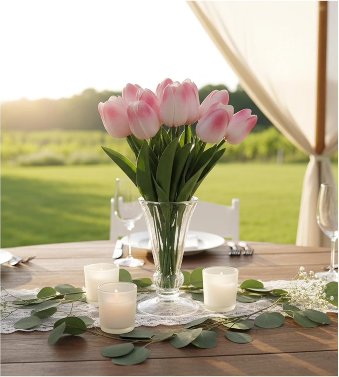 18pcs Artificial Tulips 13" PU Artificial Flowers for Family Friends Gifts DIY Flower Arrangement Home Kitchen Office Party Wedding Dining Table Decoration, Light Pink - Image 6