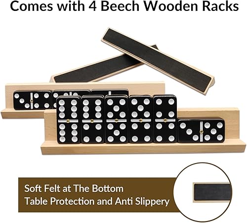 Miniatura 3 de Juego de 4 bandejas de dominó de madera, juego de 4 soportes de dominó, 4 estantes de madera de haya para juego de azulejos de dominó, azulejos no