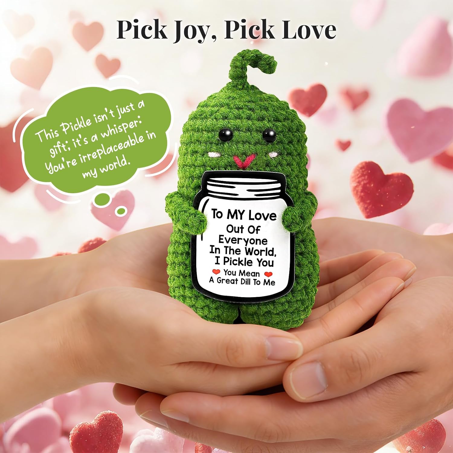 Fathers Day Small Gifts for Husbands Him Boyfriend, Handmade Crochet Pickle Anniversary Birthday Gifts for Him Men Women, To My Love Romantic Gift for Wife Girlfriend Couples Pocket Hug Cute Decor