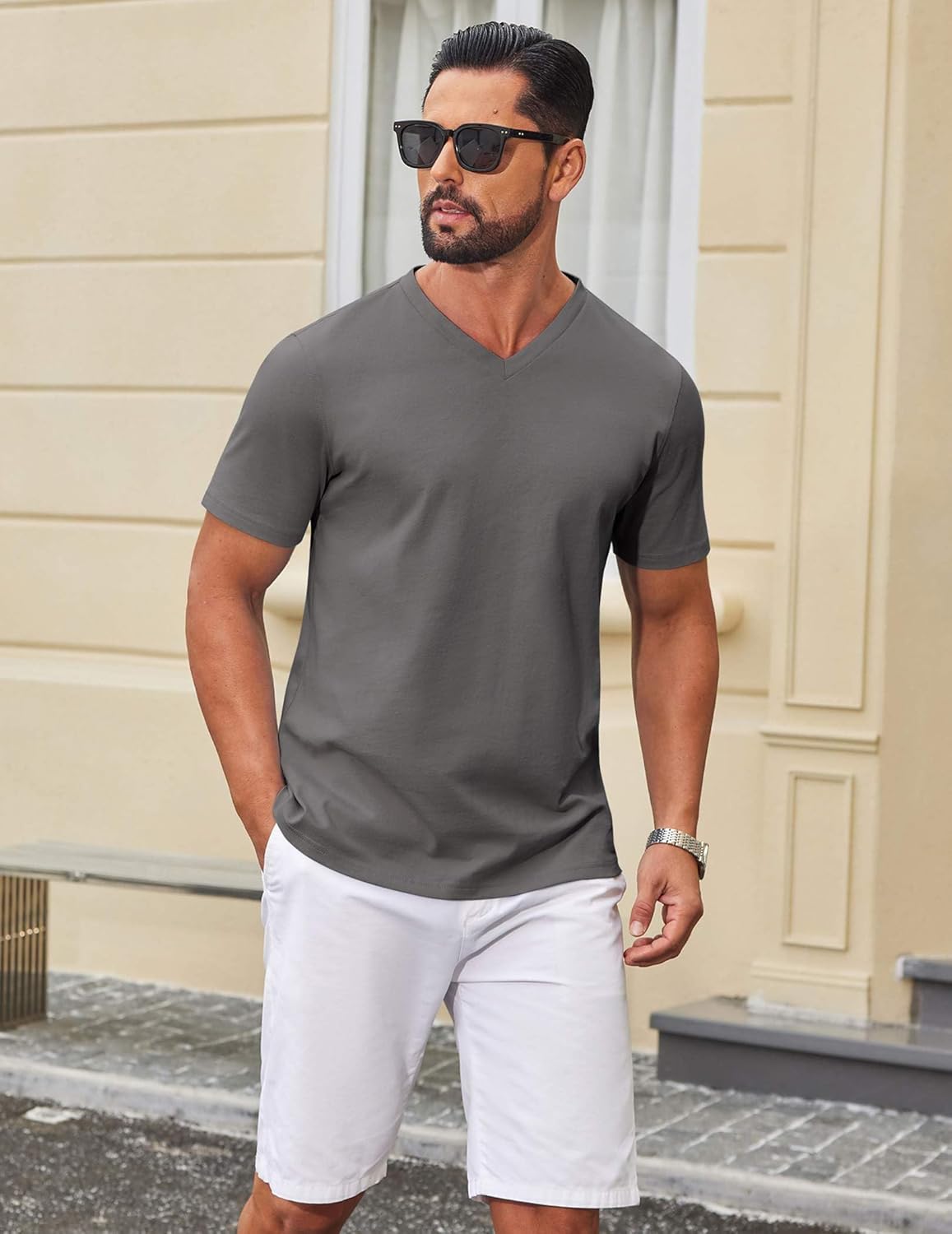 COOFANDY Mens T Shirts 100% Cotton V Neck Tee Shirt Plain Short Sleeve Casual Shirts - Image 5