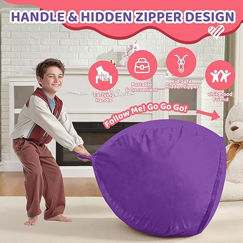 Miniatura 230 de Puf de 5 pies, puf grande con relleno de espuma viscoelástica, sofá puff esponjoso con funda de terciopelo holandés, puf redondo para sala de estar,