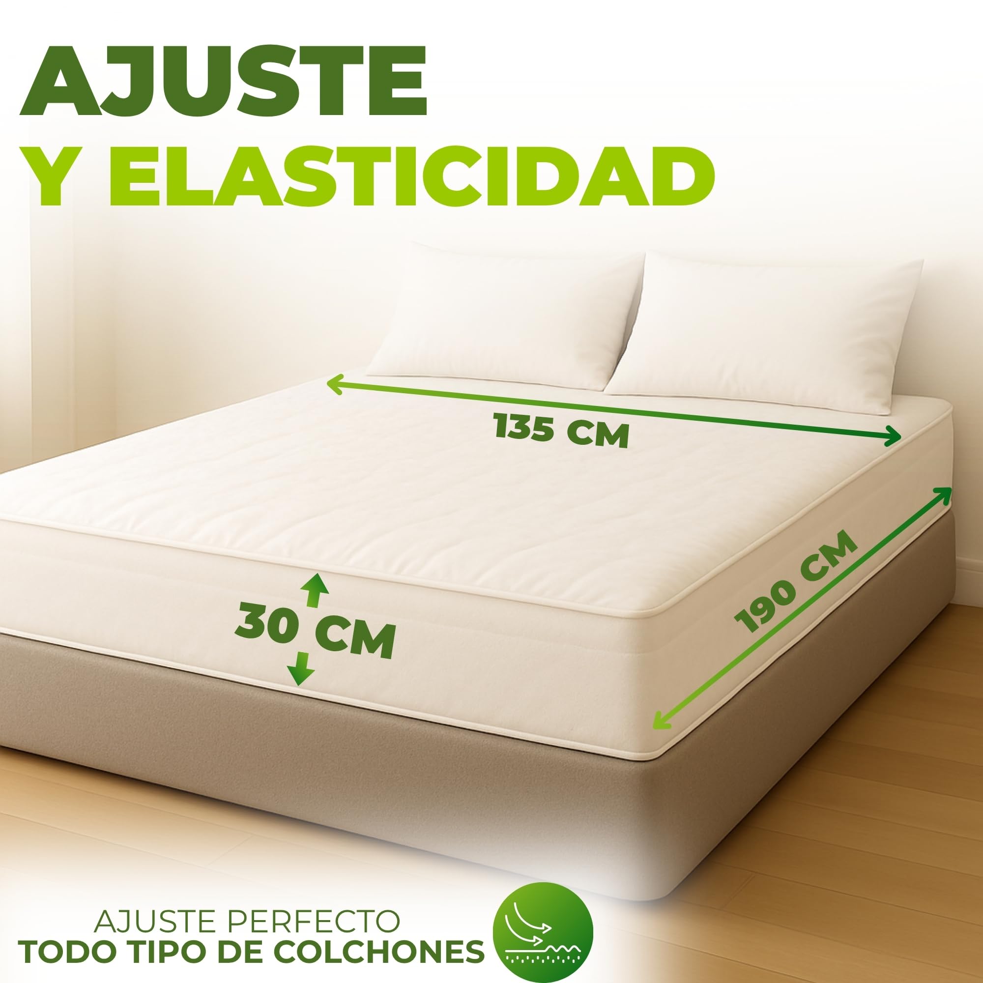 Protector Colchón de Bambú Impermeable Ajustable Transpirable Termorregulador Suave Hipoalergenico Antiacaros OekoTex Silencioso Lavable Antimanchas para Adultos Niños Mascotas 135x190