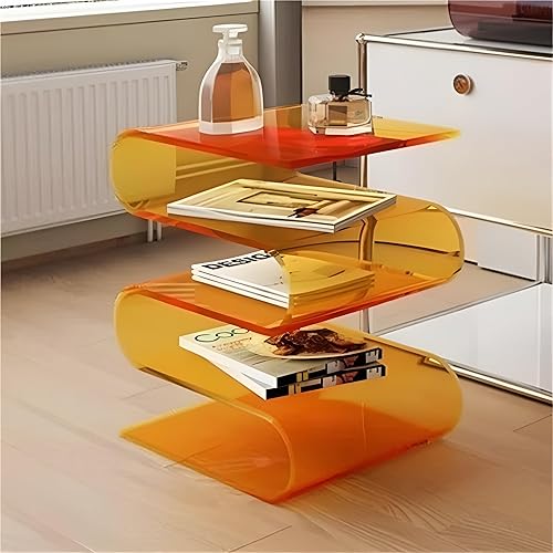 TPTBON S Shaped Acrylic Side Table, Sleek Nightstand, Acrylic Coffee Table, Clear Bedside Table, Magazine Bookshelf, End Table for Living Room, Bedroom, Study, Patio(Orange) - Orange