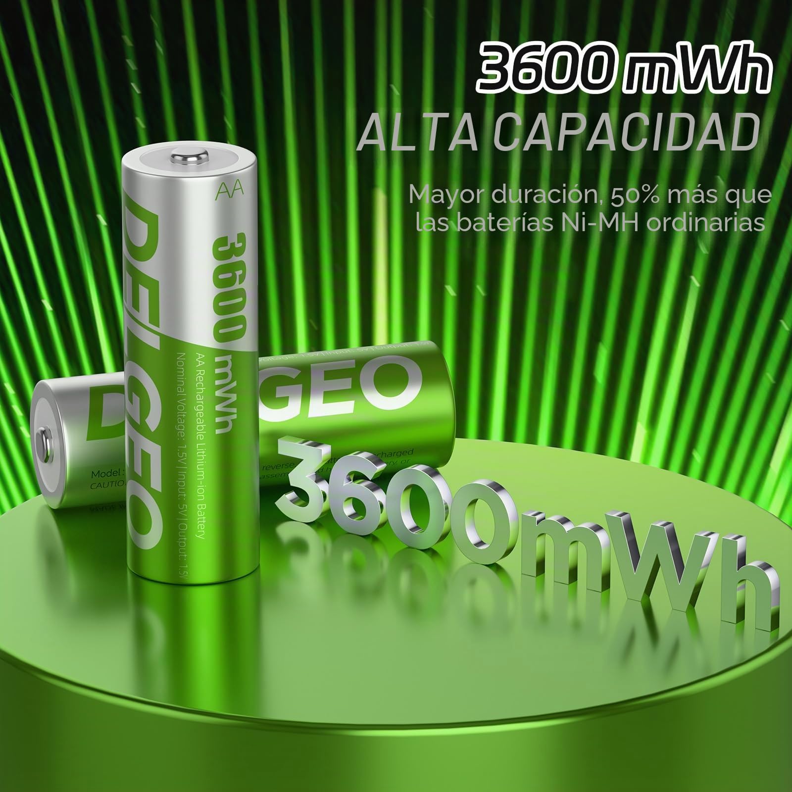 Pilas AA Recargable de Litio con Cargador Paquete de 8, 3600mWh Capacidad Alta Salida Constante de 1,5 V Pilas AA Recargables, Portátil Pilas Recargables para Ratón,Gamepad con 2000 Tiempos de Ciclo