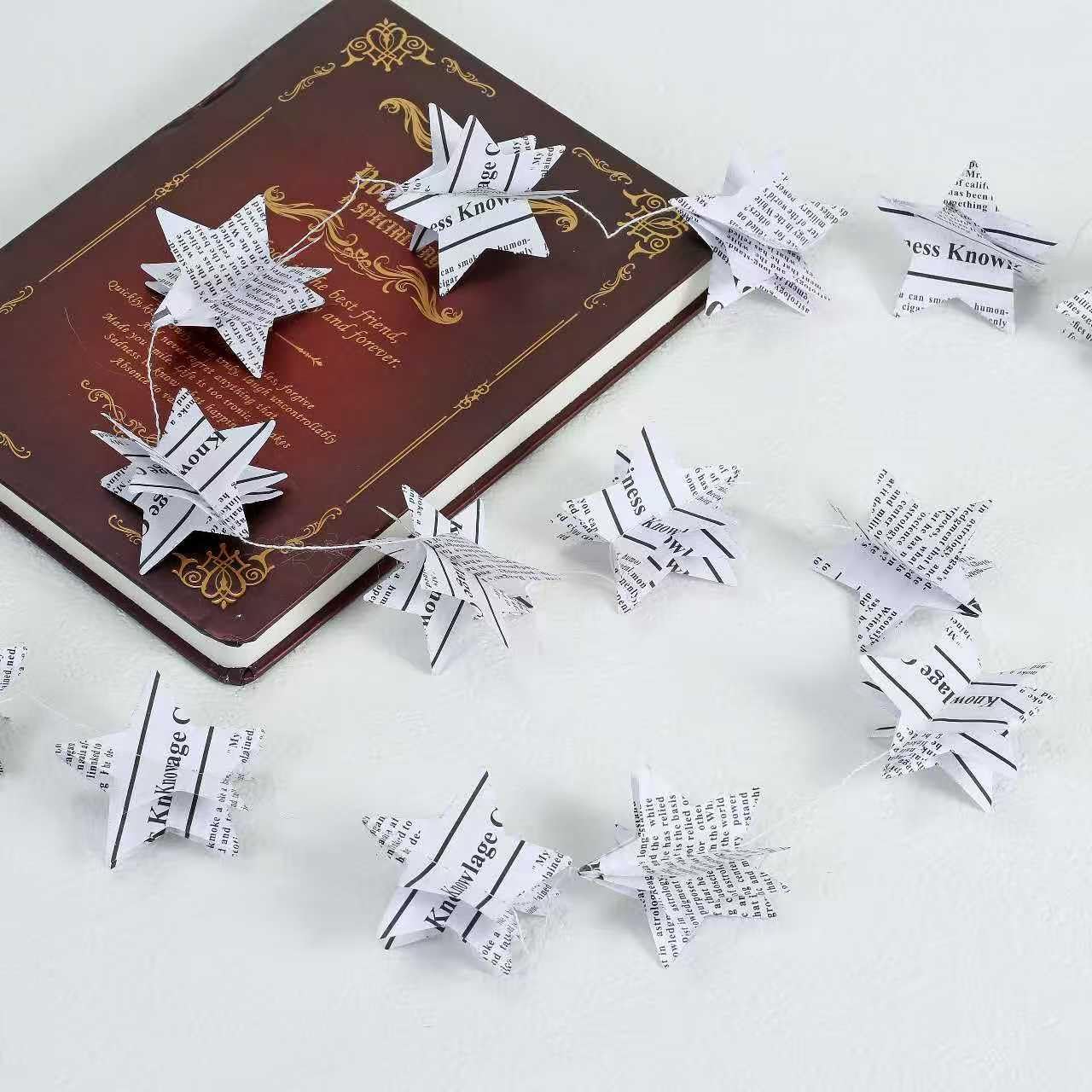 4 Stück Sterngirlande weiße Buchgirlande Zeitung Wimpelkette Strang Banner für Party Urlaub Weihnachtsdekorationen Hochzeit Girlande Dekoration (weiß)