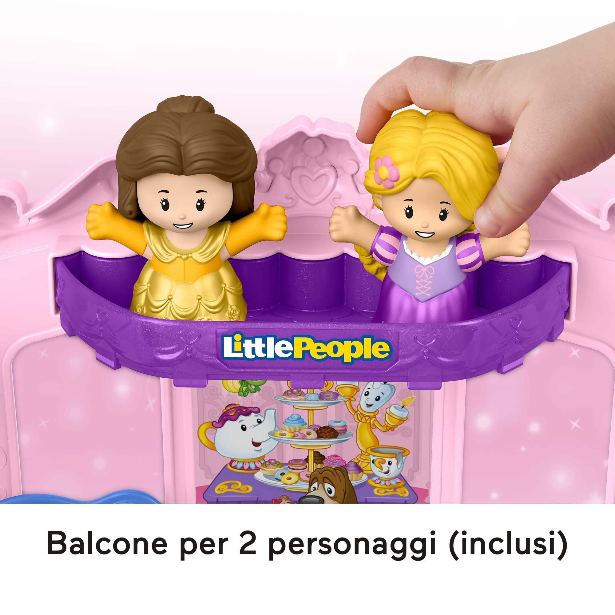 Fisher-Price Little People Disney Princess - Carrozza Musicale, set trainabile 2 in 1 con luci e suoni, personaggi di Belle e Rapunzel inclusi, giocattolo per bambini, 1+ anni, JCW72