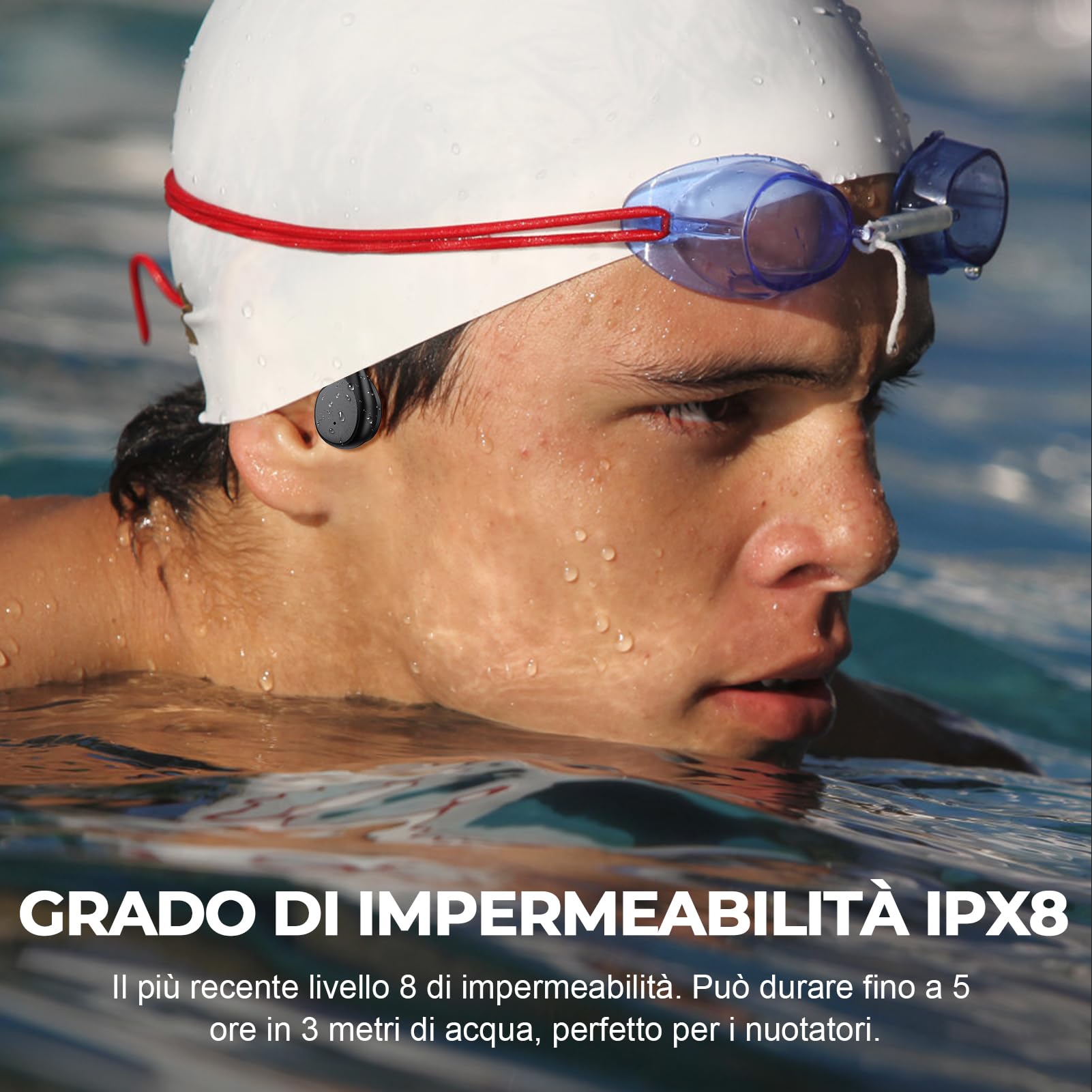 Cuffie a Conduzione Ossea IPX8 per Nuoto, 32 GB MP3 e Bluetooth 5.3, Cuffie Wireless Open-Ear, 10 Ore di Riproduzione per Corsa e Nuoto