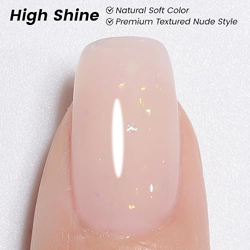 Miniatura 4 de YTD Likomey Esmalte de uñas de gel con purpurina nude, 0.5 onzas líquidas, brocado rosa claro, brillante, translúcido, neutro, holográfico,