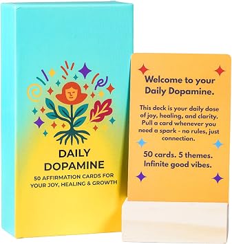 Daily Dopamine Affirmation Cards. 50 Positive Affirmation Cards for Women with Display Stan. Daily Motivational and Mindful Gift for Teens, Girls & Gen Z
