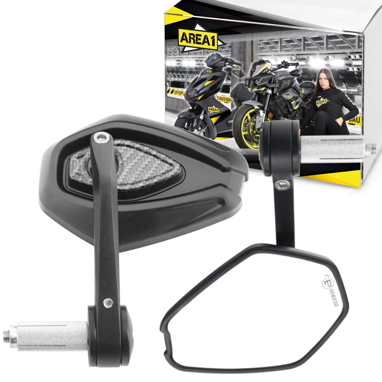 Area1 Motorroller Lenkerendenspiegel Spiegel Set kompatibel mit Supermoto Racing, Classic Moped, Cracker (V85)