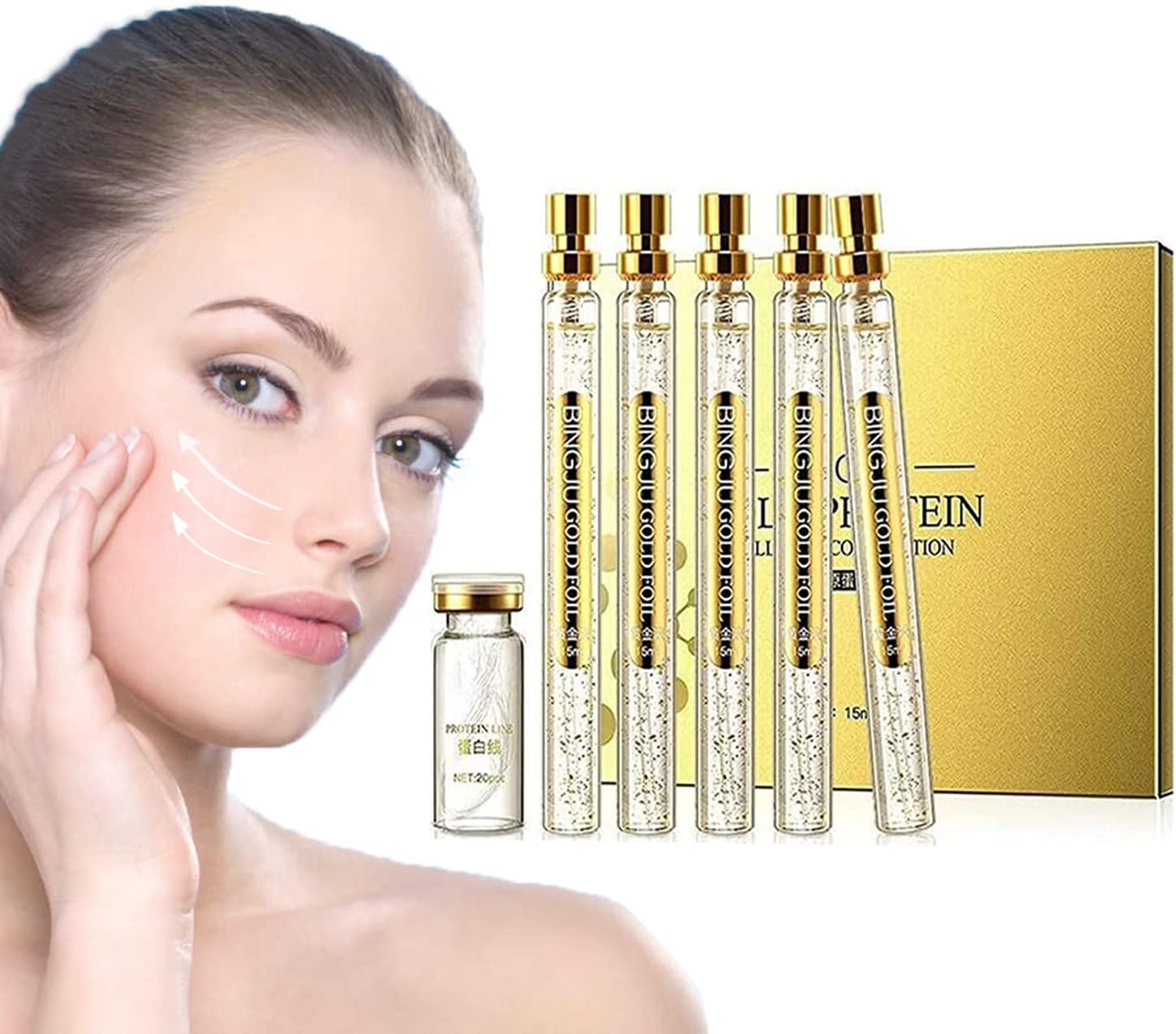 InstaLift Protein Thread Lifting Set, Soluble Protein Thread and Nano Gold Essence Combination, Absorbable Collagen Thread for Face Lift, Reverse Collagen Serum for Face