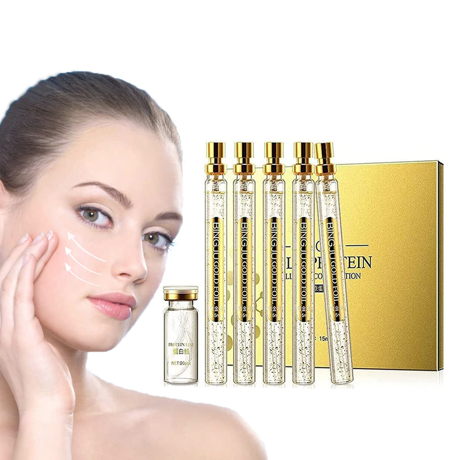 InstaLift Protein Thread Lifting Set, Soluble Protein Thread and Nano Gold Essence Combination, Absorbable Collagen Thread for Face Lift, Reverse Collagen Serum for Face