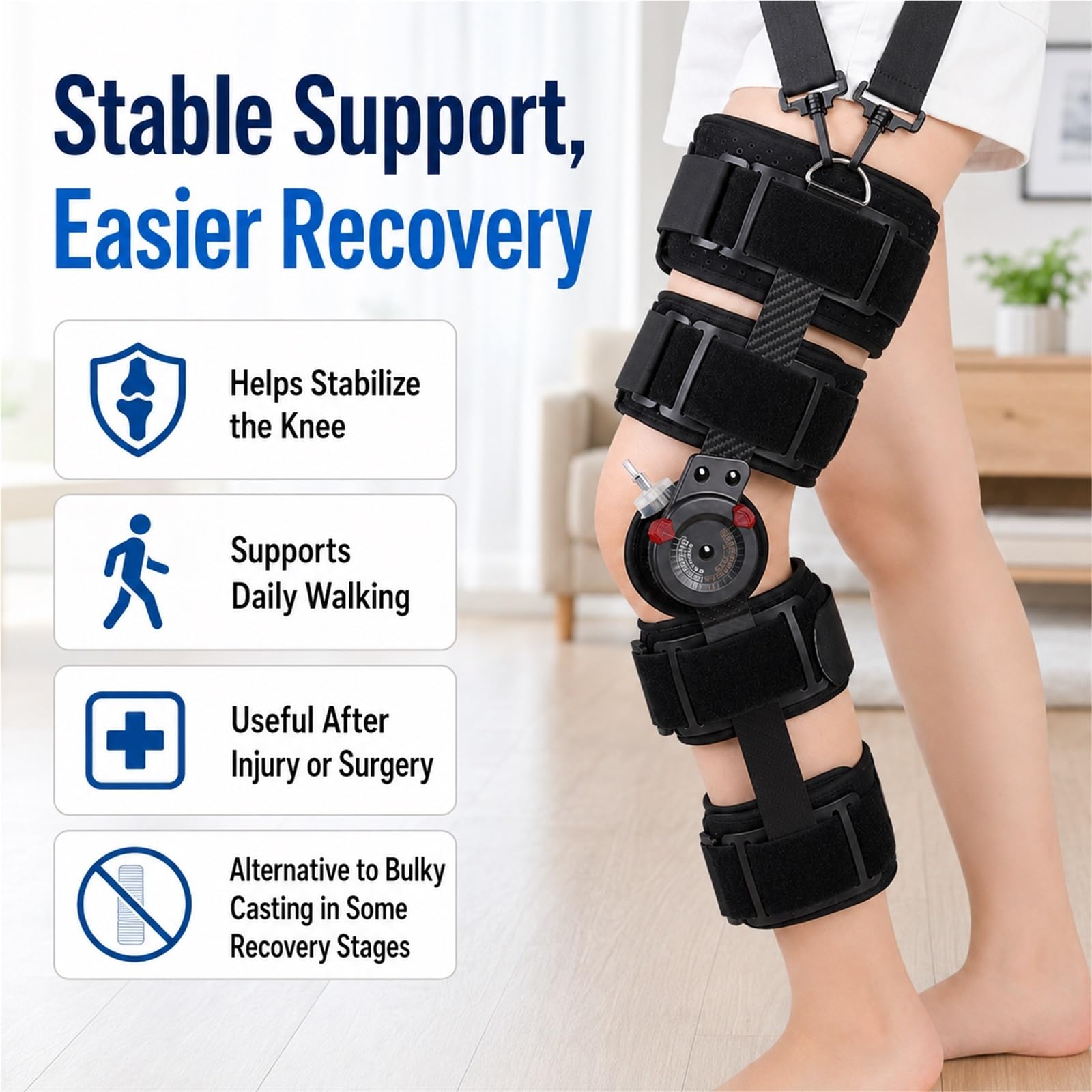 Orteza Stawu Kolanowego ROM Stabilizator z Szynami Bocznymi na Ból Kolana Artretyzm ACL PCL MCL Zerwanie Łękotki Regulowana Orteza Medyczna Dziecięca Unieruchamiacz