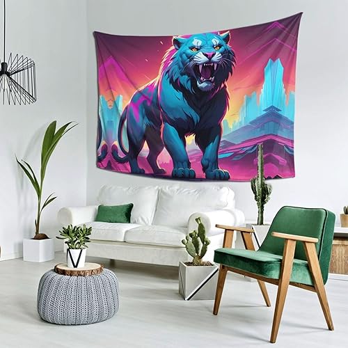 Miniatura 2 de WZYWHJ Synthwave Sabertooth Prints Tapiz de decoración de pared adecuado para dormitorio y sala de estar, 80 x 60 pulgadas